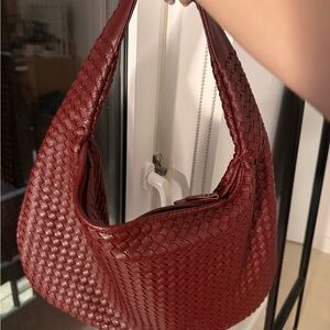 Commense Woven Leather Shoulder Bag - Deep Burgundy